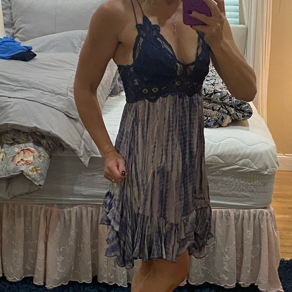 Adella NEW with tags Free People blue combo Strappy tie dye sundress small - Picture 9 of 14